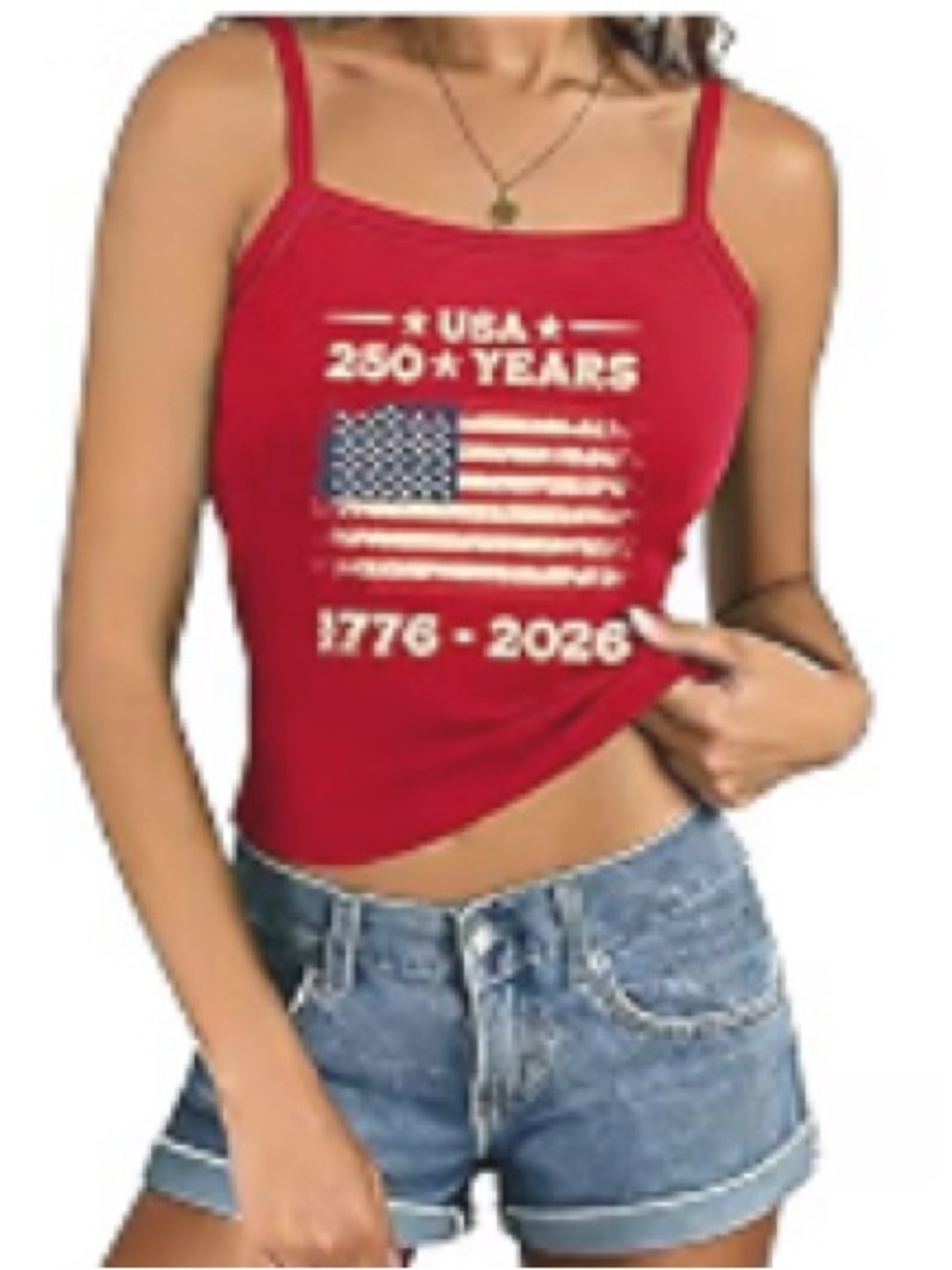 Red USA Flag Spaghetti Strap Tank Top - Patriotic Women’s Tee Small